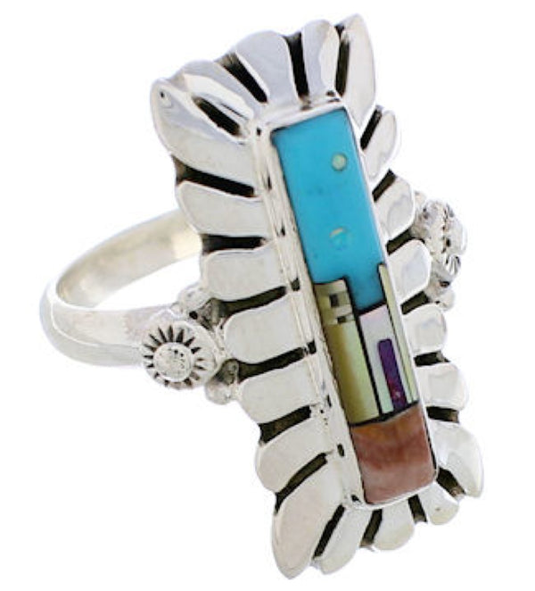 Native American Pueblo Design Multicolor Ring Size 6-3/4 EX42374